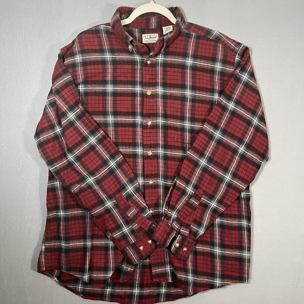 LL Bean Flannel Shirt Men's L Heavyweight Red‎ 90s Vintage Outdoor Hiking Gorp
